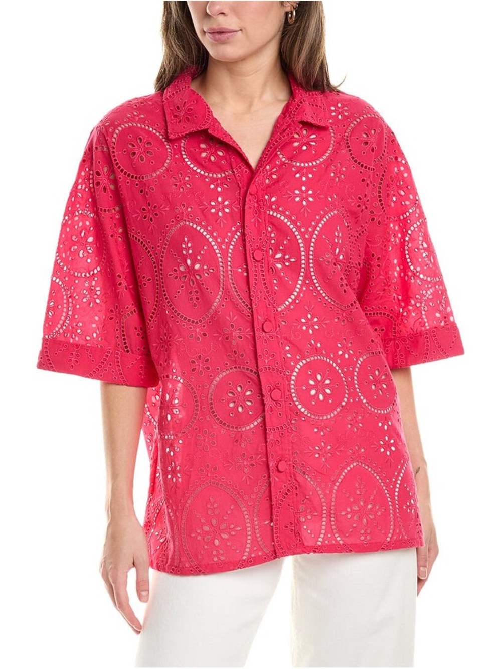 Charo Ruiz Isma Broderie Anglaise Cotton-blend Shirt In Fuchsia - Picture 1 of 2
